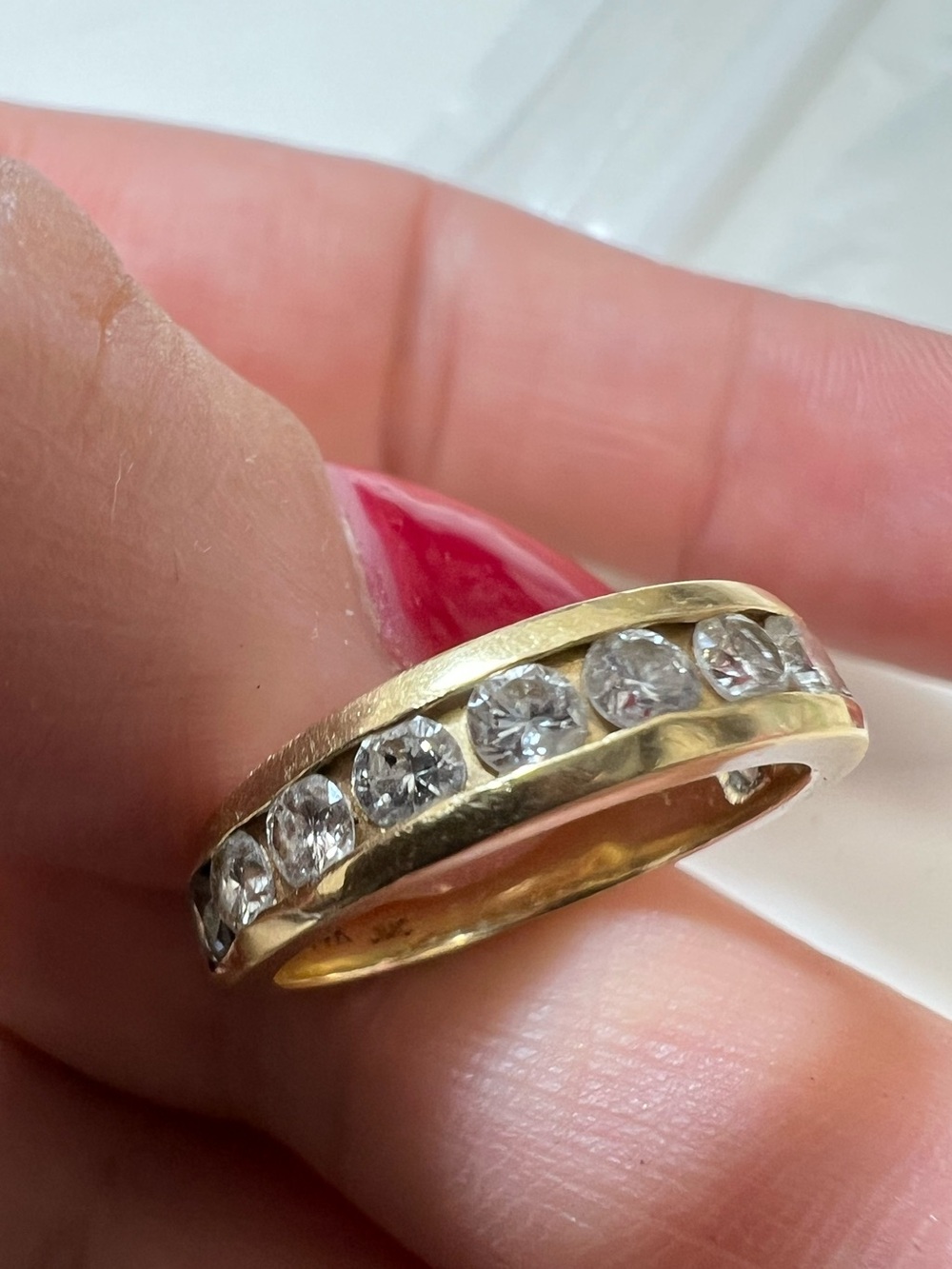 Vintage 14K Yellow Gold Channel-Set Natural Genuine Diamond Band